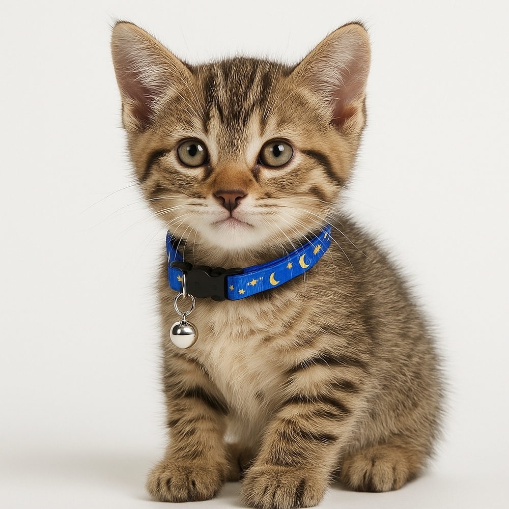1- Cat Collar Stars and Moon,  Reflective with Bell, Solid & Safe , Nylon, Pet